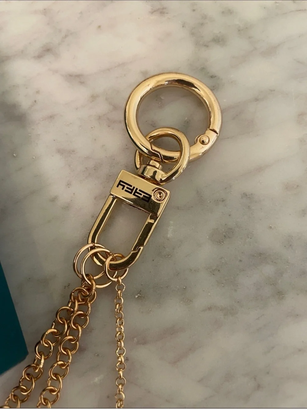 Effy Bell bag charm Gold-Tone Keychain with Green Stone bell Charm NEW IN BOX